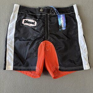 Diesel Beachwear BMBX Ronny Swim Shorts Trunks Mens S Black Orange Nylon Pocket